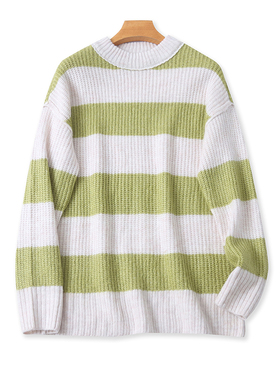外贸立领条纹针织毛衣 春秋新款显瘦宽松休闲女套头打底上衣05182