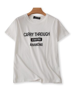 圆领棉短袖T恤衫夏季新款字母宽松休闲体恤衫女外贸套头上衣08232