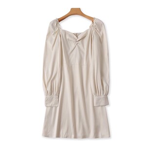 女士夏季 新款 中长款 方领法式 连衣裙 显瘦百搭外贸裙子E 泡泡袖