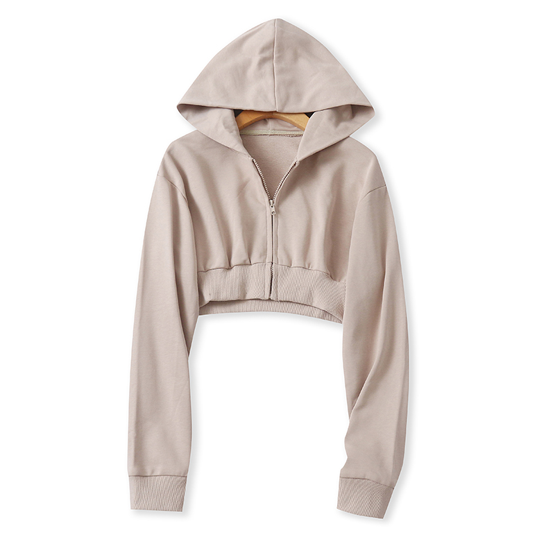 外贸毛圈连帽短款卫衣拉链开衫