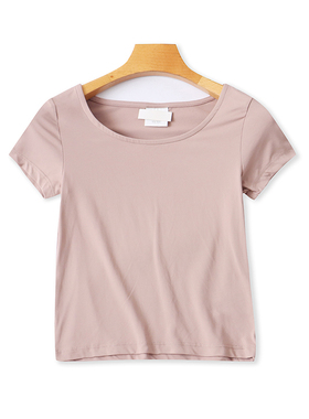 冰丝圆领短袖T恤衫 夏季新款弹力打底衫 女套头显瘦外贸上衣07184