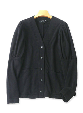 V领毛圈灯笼袖外套 春秋新款长袖百搭时尚开衫 女士纽扣上衣23493