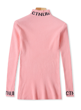 外贸字母立领长袖针织衫 春秋新款时尚弹力打底衫女套头上衣14014