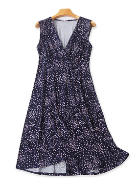 V领圆点连衣裙 夏季新款无袖百搭时尚女装中长款显瘦A字裙子20363