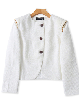 外贸圆领小香风外套 春秋新款时尚气质女士短款显瘦长袖上衣21302