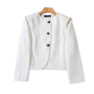 外贸圆领小香风外套 春秋新款时尚气质女士短款显瘦长袖上衣21302