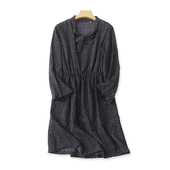 夏季 新款 收腰长袖 立领系带格子连衣裙 中长款 女士套头裙子