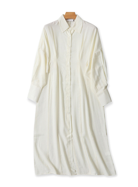 外贸长款衬衫裙 春夏季新款棉时尚蝙蝠衫女开叉长袖连衣裙子22372