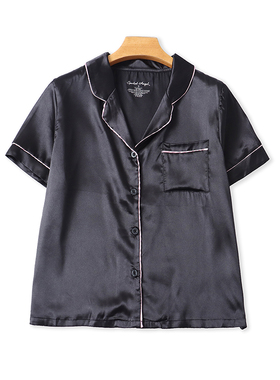 仿真丝翻领衬衫 夏季新款纽扣开衫睡衣宽松休闲家居短袖上衣14293