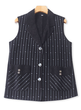 保暖印花翻领加绒无袖马甲 春秋新款时尚外套女休闲马褂上衣08494