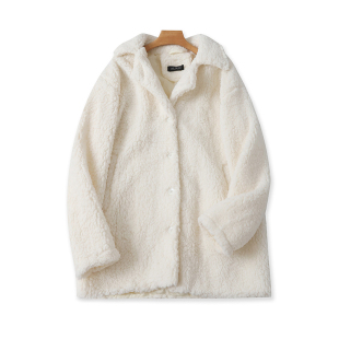 纽扣大衣休闲女绒外套百搭上衣10184 长袖 翻领羊羔毛外套 秋冬新款