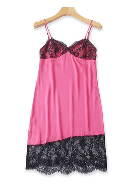 外贸仿真丝蕾丝吊带裙 夏季新款时尚女套头睡裙家居服连衣裙08282