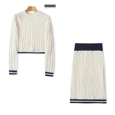 气质毛衣套装圆领长袖针织上衣