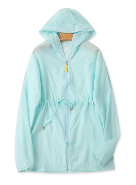 薄款连帽防晒衣 夏季新款长袖时尚女中长罩衫 收腰上衣外套 10523