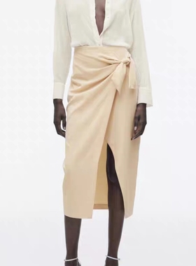 系带显瘦中长款开叉半身裙 女士春夏季新款百搭A字修身裙子 07232