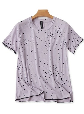 外贸圆领短袖上衣睡衣 宽松休闲家居服 女夏季新款百搭T恤衫21252