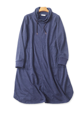 翻领加绒卫衣连衣裙 春秋新款宽松大版显瘦女装套头长款裙子17394