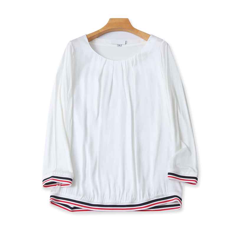 长袖百搭拼接褶皱T上衣打底