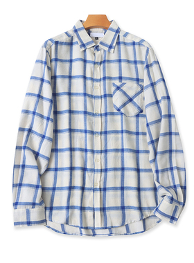 翻领格子长袖棉衬衫 春秋新款宽松衬衣 男女外贸纽扣上衣 16224