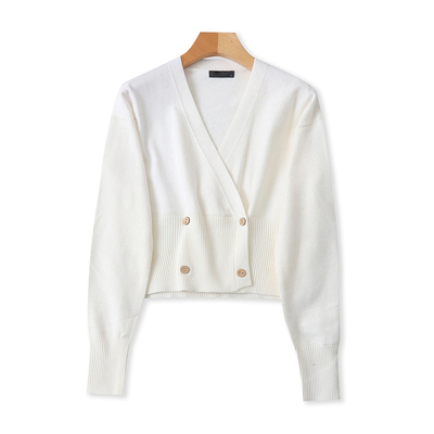 时尚V领长袖针织开衫春秋新款