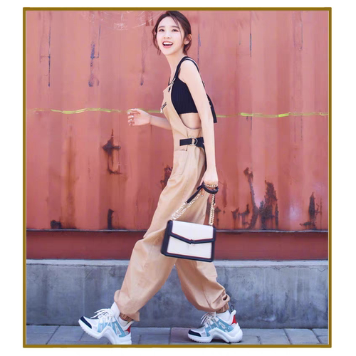 明星同款春秋束脚工装背带裤女