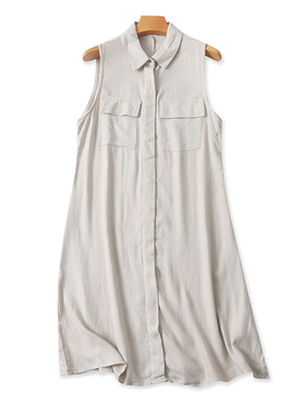 翻领无袖连衣裙 夏季新款中长款衬衫裙 外贸显瘦女上衣裙子 20343