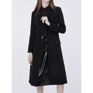 领亮布拼接长款 大衣女装 风衣 时尚 气质外套13082 春秋新款 外贸西装