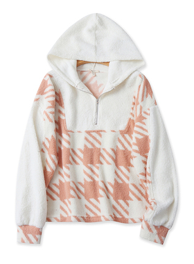 连帽印花绒衫 秋冬新款保暖时尚卫衣女套头帽衫宽松休闲上衣07464