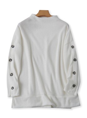 外贸长袖立领针织衫 春秋新款打底衫宽松休闲卫衣女套头上衣18183