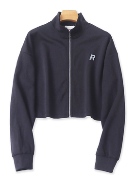 立领印花短款卫衣 春秋新款外贸时尚女拉链开衫显瘦外套上衣13093