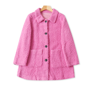 开衫 颗粒绒时尚 女纽扣宽松保暖大衣19064 秋冬款 皮毛一体翻领外套