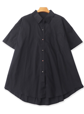 大码翻领短袖衬衫 夏季新款显瘦女纽扣开衫宽松休闲衬衣上衣16291