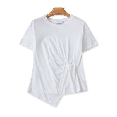 外贸圆领不规则短袖T恤衫设计感