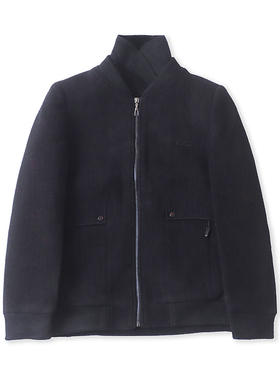 立领夹棉毛呢外套 秋冬新款保暖条纹男夹克休闲宽松上衣大衣09212