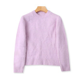 上衣09492 秋冬保暖显瘦厚套头毛衣女弹力长袖 短款 圆领针织羊毛衫