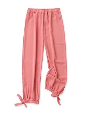 松紧腰雪纺九分裤 夏新款薄款系带开叉灯笼裤休闲收脚口女裤07144