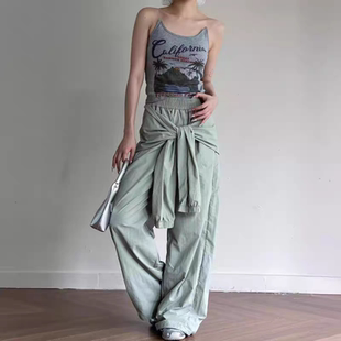 设计感阔腿裤 春秋季新款假两件废土风工装裤直筒运动休闲裤11443