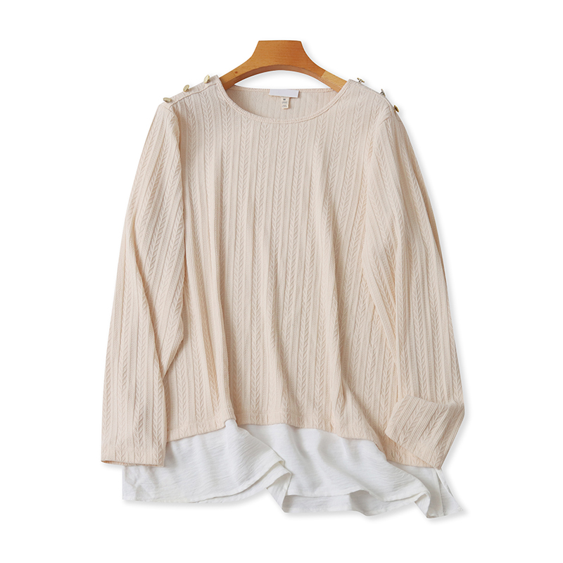 假两件针织长袖暗纹拼接