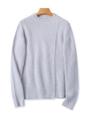 圆领长袖毛衣 秋冬新款纯色弹力打底针织衫女士宽松休闲上衣07334