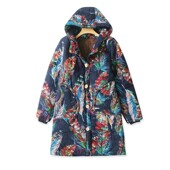 百搭时尚 连帽加绒中长款 女棉服06084 新款 印花纽扣开衫 厚棉衣 冬季