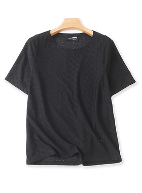 外贸圆领镂空短袖T恤衫夏季新款弹力时尚宽松显瘦女打底上衣17133