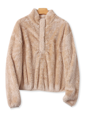 毛毛立领绒衫 春秋新款外贸显瘦女套头显瘦外套宽松休闲上衣07544