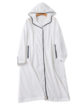 连帽长款防晒衣 夏季新款薄款按扣长袖百搭显瘦女装上衣外套07254