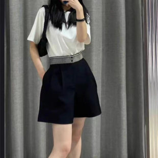 时尚松紧腰休闲短裤 夏季新款高腰阔腿女宽松显瘦西装热裤子14302