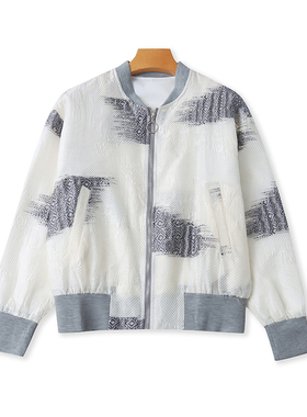 立领刺绣夹克衫 春秋新款长袖宽松上衣 女拉链开衫休闲外套 16332