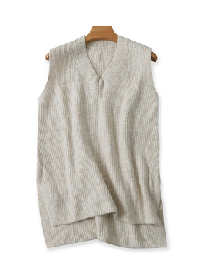 V领毛衣背心 春秋新款错层无袖厚针织马甲 女士打底宽松上衣01153