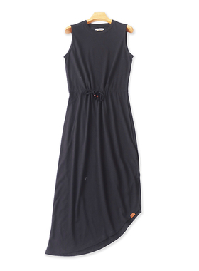 圆领无袖系带收腰连衣裙 夏季新款不规则长款宽松时尚女裙子12364