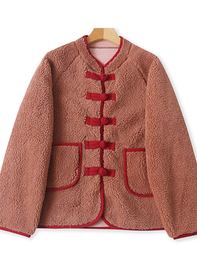 国风盘扣立领毛绒绒衫 秋冬新款长袖加厚显瘦女保暖上衣外套01154