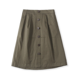 时尚 半松紧腰半身裙 春秋新款 纯色A字裙 女士裙子03122 高腰中长款