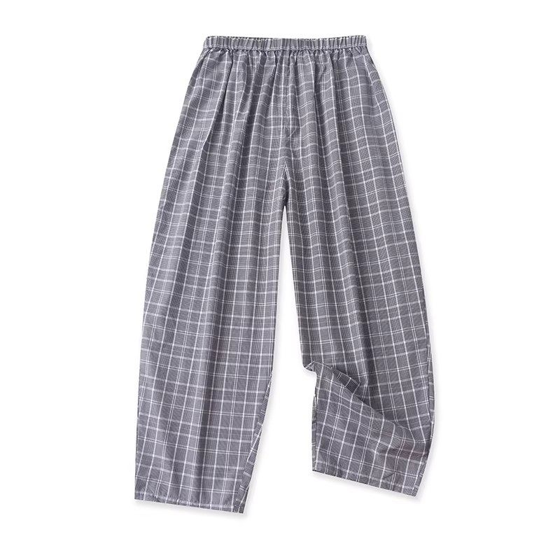 外贸半松紧腰格子休闲裤 春夏时尚百搭宽松直筒裤女士长裤子09522 - 久诚外贸出品